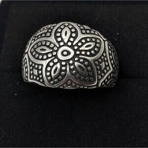 James Avery Signed Sterling Silver 925 Wide Band Beaded Flower Ring Size 7.5
